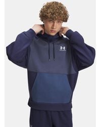 Under Armour - Sweat À Capuche Icon Heavyweight Colorblocked Pour Homme Washed Marine Downpour Gris Blanc - Lyst