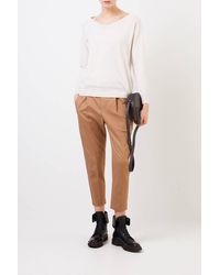 Brunello Cucinelli Baumwoll-Hose mit Perlenverzierung Camel - Natur