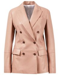 Brunello Cucinelli Zweireihiger Leder-Blazer Beige - Braun