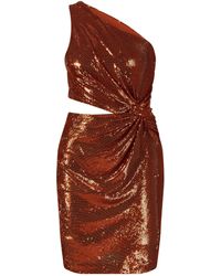 Halston One-Shoulder Kleid 'Val' Rot - Mehrfarbig