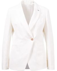 Brunello Cucinelli Leinen-Blazer mit Perlenverzierung Crème - Weiß