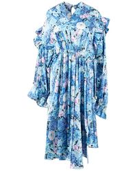 Balenciaga Midikleid 'Twisted Ruffle' mit Blumenprint Multi - Blau