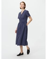 Uniqlo - Linen Blend V Neck Dress (Short Sleeve, Striped) - Lyst