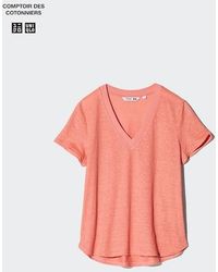 Uniqlo - Camiseta 100% Lino Cuello Pico - Lyst
