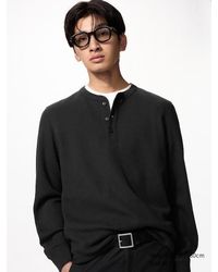 Uniqlo - Waffle Henley Neck T-Shirt (Long Sleeve) - Lyst