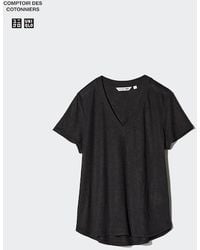 Uniqlo - Camiseta 100% Lino Cuello Pico - Lyst
