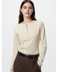 Uniqlo - Ribbed Henley Neck Long Sleeve T-Shirt - Lyst
