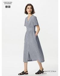 Uniqlo - Vestito Misto Lino Scollo A V A Quadretti - Lyst