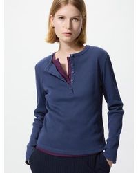 Uniqlo - Ribbed Henley Neck Long Sleeve T-Shirt - Lyst