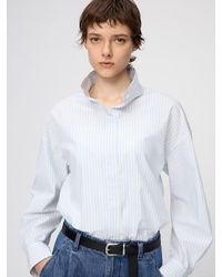 Uniqlo - Cotton Stand Collar Shirt (Striped) - Lyst