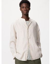 Uniqlo - 100% Premium Linen Shirt (Stand Collar, Striped) - Lyst