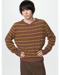 Uniqlo - 3D Knit Seamless V Neck Jumper (Striped) - Lyst