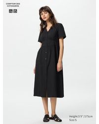 Uniqlo - Vestito Misto Lino Scollo A V - Lyst