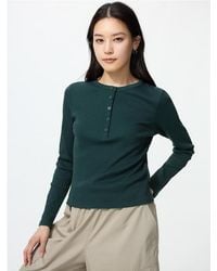 Uniqlo - Ribbed Henley Neck Long Sleeve T-Shirt - Lyst