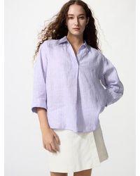 Uniqlo - 100% Premium Linen Skipper Collar Shirt (3/4 Sleeve, Striped) - Lyst