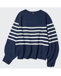 Uniqlo - 3D Knit Seamless Cotton Crew Neck Volume Sleeve Jumper (Striped) - Lyst