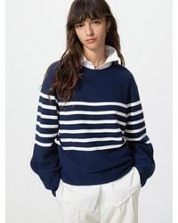 Uniqlo - 3D Knit Seamless Cotton Crew Neck Volume Sleeve Jumper (Striped) - Lyst