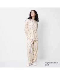 Uniqlo - Viskose gemusterter satin langarm pyjama - Lyst