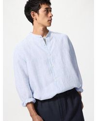 Uniqlo - 100% Premium Linen Shirt (Stand Collar, Striped) - Lyst