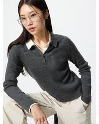 Uniqlo - 3D Knit Seamless Merino Blend Ribbed Polo Jumper - Lyst