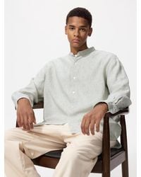 Uniqlo - 100% Premium Linen Shirt (Stand Collar, Striped) - Lyst