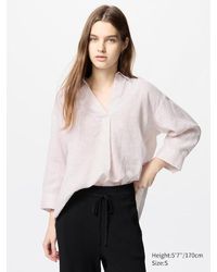 Uniqlo - 100 Premium Leinen Hemd (Skipperkragen, Gestreift, 3/4-Arm) - Lyst