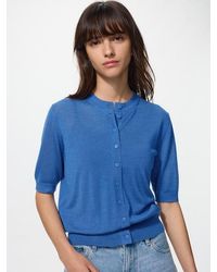 Uniqlo - Merino Silk Blend Crew Neck Cardigan (Short Sleeve) - Lyst