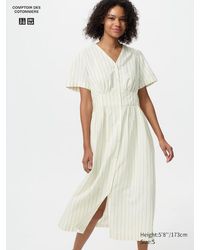 Uniqlo - Linen Blend V Neck Dress (Short Sleeve, Striped) - Lyst