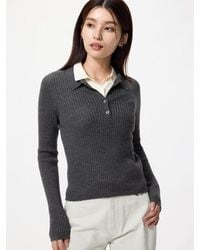 Uniqlo - 3D Knit Seamless Merino Blend Ribbed Polo Jumper - Lyst