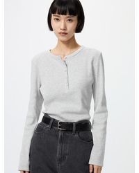 Uniqlo - Ribbed Henley Neck Long Sleeve T-Shirt - Lyst