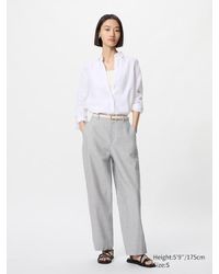 Uniqlo - Pantaloni Lino Misto Cotone Affusolati A Righe (Misura Lunga) - Lyst