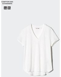 Uniqlo - Camiseta 100% Lino Cuello Pico - Lyst