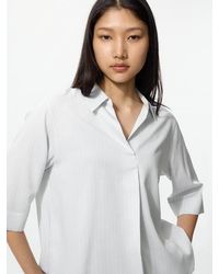 Uniqlo - Rayon Skipper Collar Blouse (3/4 Sleeve, Striped) - Lyst