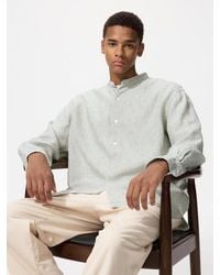 Uniqlo - 100% Premium Linen Shirt (Stand Collar, Striped) - Lyst