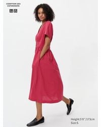 Uniqlo - Linen Blend V Neck Dress (Short Sleeve) - Lyst