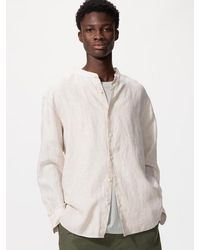 Uniqlo - 100% Premium Linen Shirt (Stand Collar, Striped) - Lyst