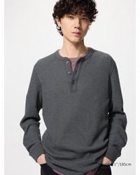 Uniqlo - Waffle Henley Neck T-Shirt (Long Sleeve) - Lyst
