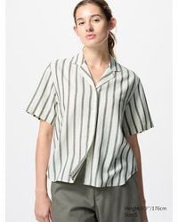 Uniqlo - Camicia Misto Lino Colletto Aperto A Righe - Lyst