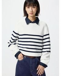 Uniqlo - 3D Knit Seamless Cotton Crew Neck Volume Sleeve Jumper (Striped) - Lyst