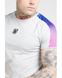SIKSILK S/s Marl Fade Panel Tech Tee Grey Marl/neon - Gray
