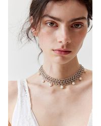 Urban Outfitters - Pearl & Chain Collar Necklace - Lyst