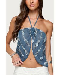 Edikted - Beaded Floral Split Front Halter Top - Lyst