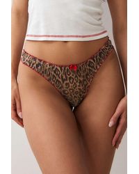 Out From Under - Leopard Print Frill Mesh Thong S At Urban Outfitters - Lyst
