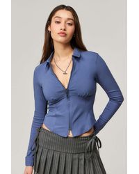 Silence + Noise - Silence + Noise Blue Hailey Zip Through Shirt - Lyst