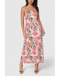 Bebe - Floral Printed Satin Strapless Maxi Dress - Lyst