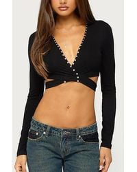 Edikted - Keila Studded Long Sleeve Wrap Top - Lyst