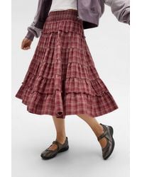 Kimchi Blue - Ella Check Prairie Midi Skirt - Lyst