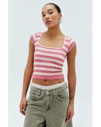 Urban Outfitters - Uo Orla Striped Square Neck Baby T-shirt - Lyst
