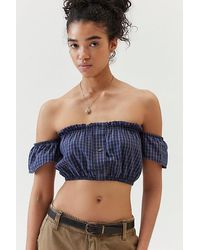 Urban Renewal - Remade Checkered Off-The-Shoulder Cropped Top - Lyst