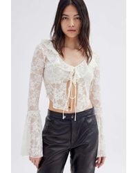 Urban Outfitters Uo Gossamer Sheer Lace Flyaway Top - White